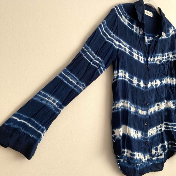 Bella Dahl Anthropologie Womens Blouse Blue Tie Dye Button Down Size Small - Picture 4 of 8